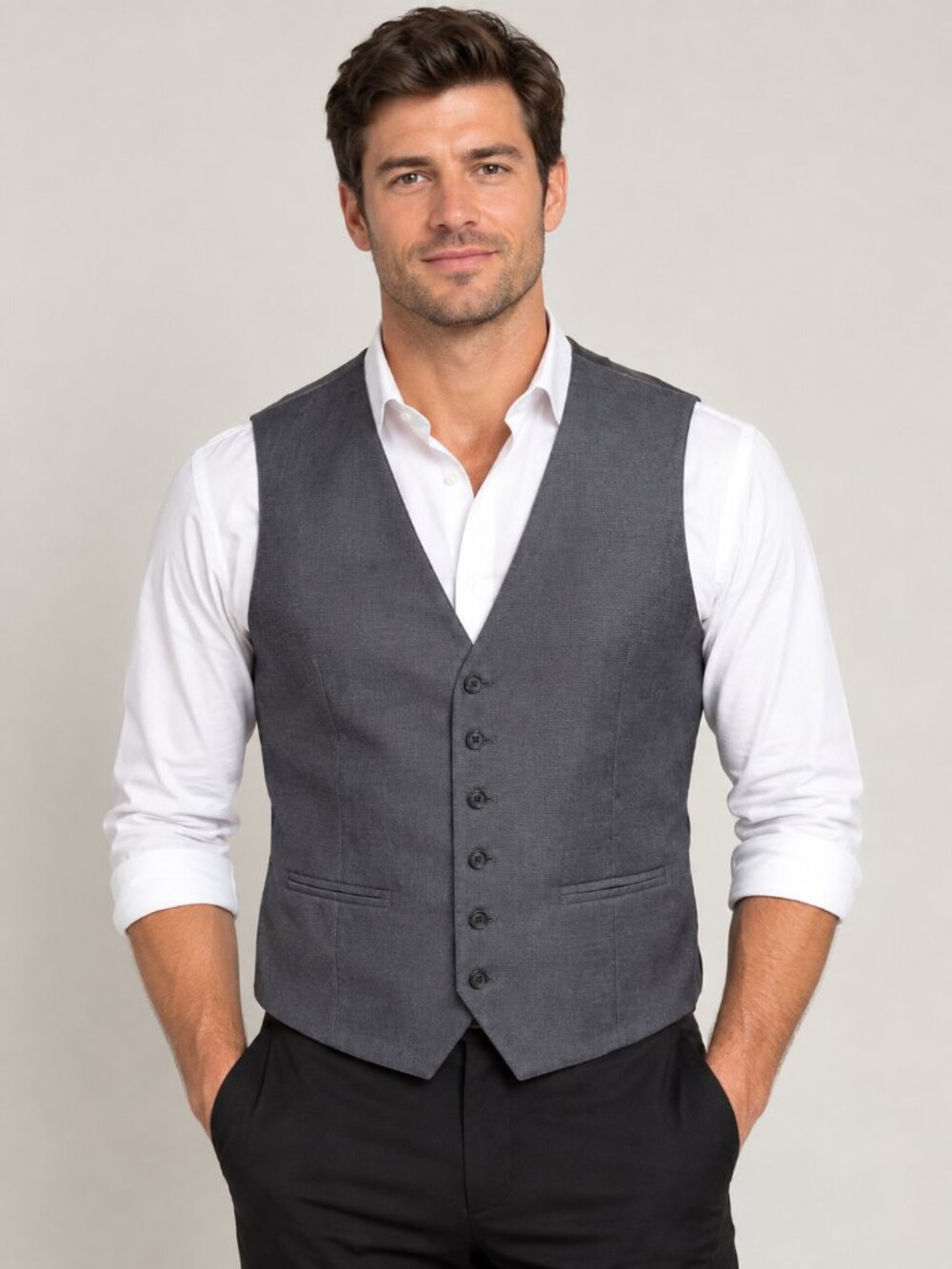 Lief Horsens Men's Dress Vest Size 38R Gray Button Front Formal Suit Waistcoat